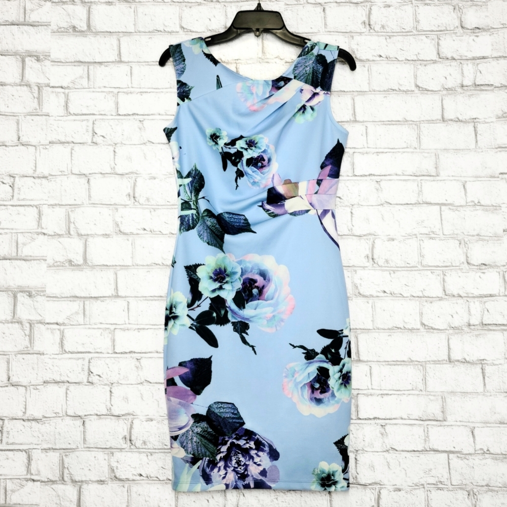 Venus | Blue Floral Bodycon Dress - S